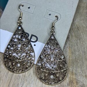 Nordstrom’s BP Filigree, Pearl And Rhinestone Teardrop Hook, Dangle GoldEarrings